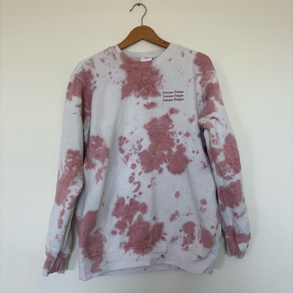 Summer Fridays Tie Dyed Crewneck Sweatshirt Pink and White Embroidered Size M